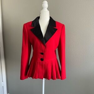 Vintage Valentino Night red and black blazer size 10 pleated and satin details